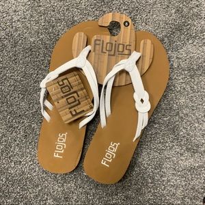 NWT FLOJOS White and Tan Corded Sandals